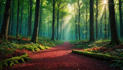 Fototapeta premium Sunbeams Through The Forest.