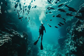 Diving with fish in the ocean