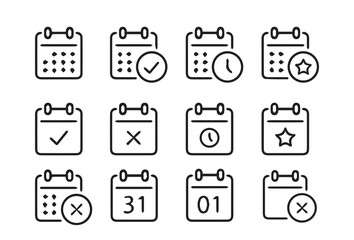 Calendar Icon collection.  mark agenda app, time, watch, deadline, date page flat icon icon etc.Vector EPS