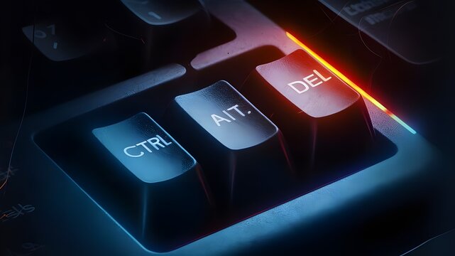 The Ctrl, Alt, and Del keys on a computer keyboard. Task manager processes.