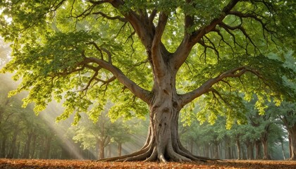 Fototapeta premium Majestic Tree in Sunlit Forest.
