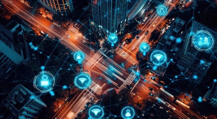 Smart City Network: Aerial View of Connected Urban Infrastructure