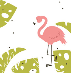 Tropical Pattern Card With Flamingo