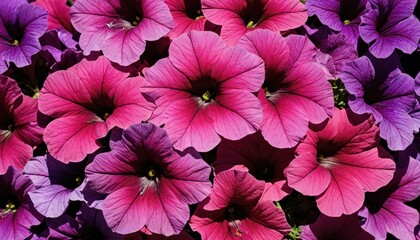 Closeup of Purple and Pink Petunias.