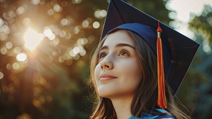 Student graduation and woman with diploma thinking about future goals and achievement in education learning and college Female with graduate certificate at celebration ceremony event for success