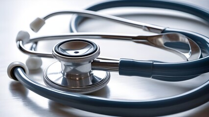 A stethoscope, complete with its two earpieces and the long, flexible tubing connecting them.