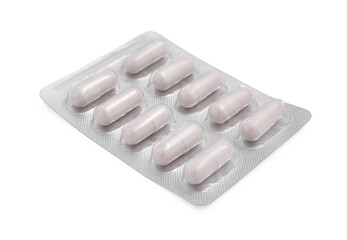 Antibiotic pills in blister isolated on white
