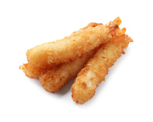 Tasty breaded fried shrimps isolated on white
