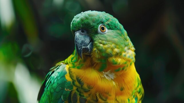 A bright green superb parrot Polytelis swainsonii or the Barraband s parrot Barraband s or green leek parrot very close up