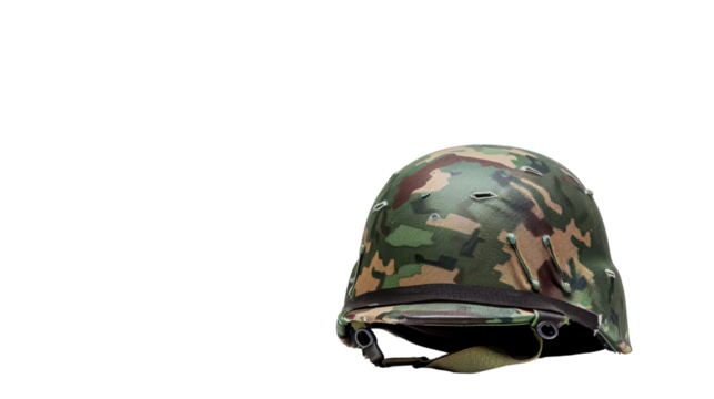 Camouflage army helmet on transparent background