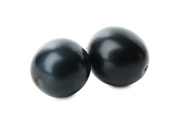 Two fresh ripe blackcurrants isolated on white
