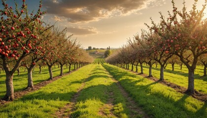 Obraz premium Apple Orchard at Sunset.