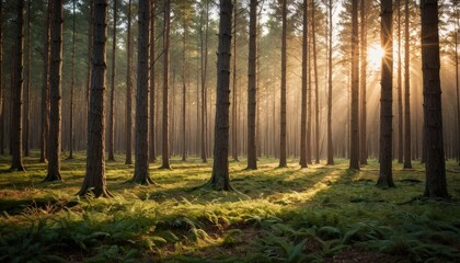 Sunrays through the forest.