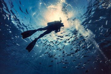 Diving with fish in the ocean