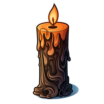 recommend clip art: Illustration of a melting candle with an intricate, artistic wax pattern and a burning flame.