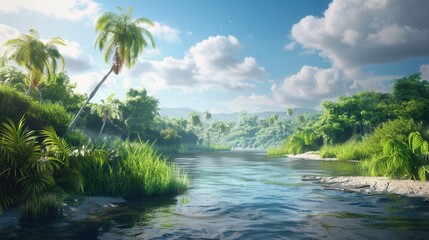 Obraz premium Realistic Environmental Illustration. High Detailed Nature Landscape