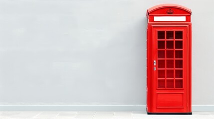 Obraz premium Vibrant red phone booth, isolated background with space for text, ideal for advertising, clean and crisp design