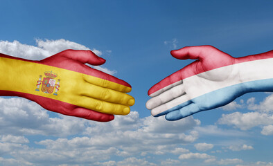 Luxembourg and Spain country handshaking with flags, consensus concept international co-operation illustration