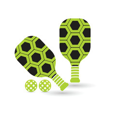 Obraz premium Pickleball paddle set with balls vector icon colored for sports apps and web