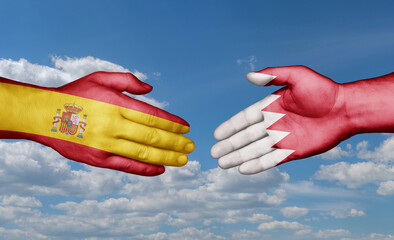 Bahrain and Spain country handshaking with flags, consensus concept international co-operation illustration