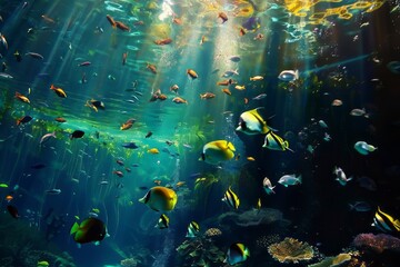 Naklejka premium Diving with fish in the ocean