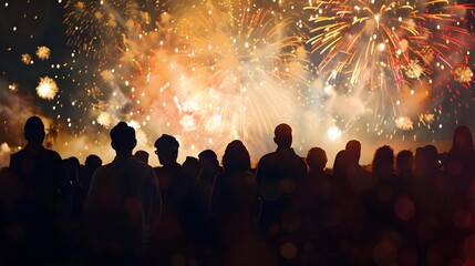 Crowd watching a fireworks display