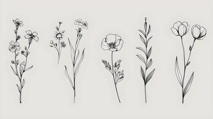 Minimal botanical graphic sketch drawing