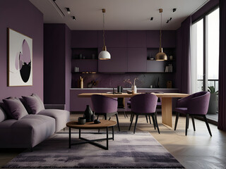 Modern Minimalist Studio Apartment with Purple Interior