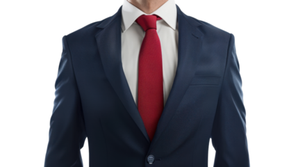 Businessman dark blue suit with red tie and white shirt on transparent background
