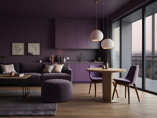 Modern Minimalist Studio Apartment with Purple Interior