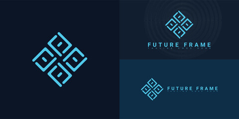 Abstract initial letter F or FF in blue color isolated on multiple background colors. The logo is suitable for app and website AI tool logo design inspiration templates.