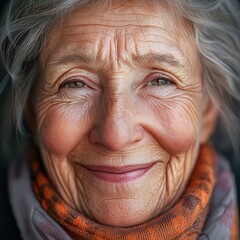 Smiling happy wrinkled elderly caucasian woman looking at the camera