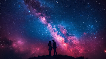 星空の下でプロポーズする男性