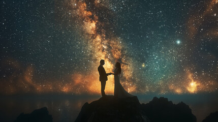 Fototapeta premium 星空の下でプロポーズする男性