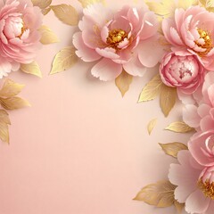 An Elegant Floral Background Featuring Lovely Pink Peonies and Shimmering Gold Leaves