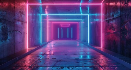 Neon Glow in a Concrete Corridor