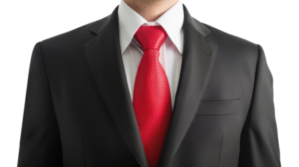 Businessman dark blue suit with red tie and white shirt on transparent background
