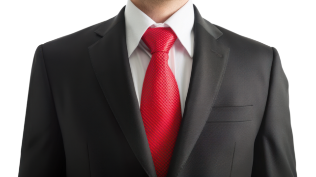 Businessman dark blue suit with red tie and white shirt on transparent background