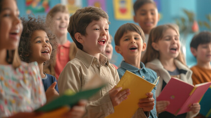
Diverse Group of Children Singing in School Choir