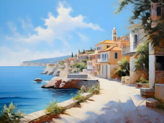 Fototapeta premium view of the town on beach