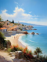 Fototapeta premium view of the town on beach