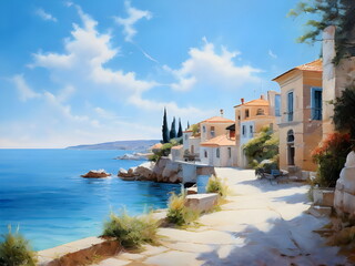 Fototapeta premium view of the town on beach