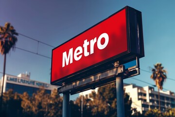 Obraz premium Red Metro Sign Template in City Generative Illustration
