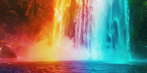 A colorful waterfall surrounded by lush greenery, perfect for nature and travel scenes