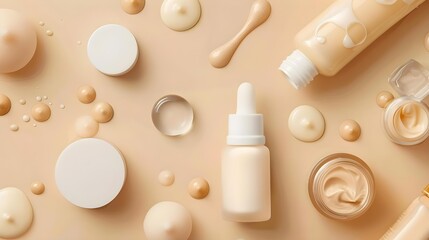 Various textures of face cream and serum