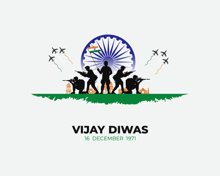 Vijay Diwas. Victory Day. 16 December 1971. Holiday Concept. Template for background with banner, poster and card. Flat illustration. Flat Design. Jpeg format. - Powered by Adobe