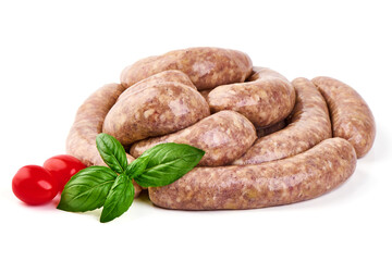 Spiral barbecue sausages, BBQ, isolated on white background.