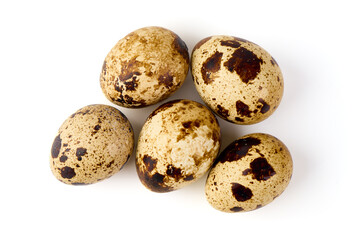 Obraz premium Quail eggs, close-up, isolated on white background.