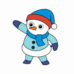 Cute Dabbing Snowman in Winter Clothes Vector Illustration - Cartoon Clipart and Line Art Design