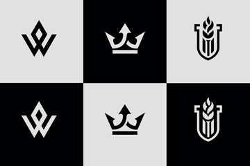 Abstract minimal thin line crown icon set ,  Queen king golden crowns luxury Logo Design Vector Set